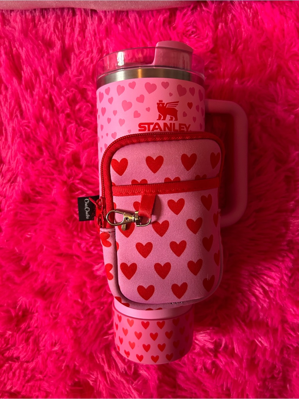 Stanley Pink Heart Travel Mug with attachable Pocket